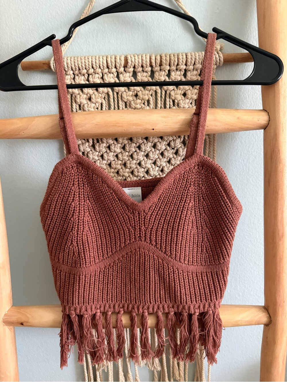 wild fable Rust-Red Knit Fringe Camisole